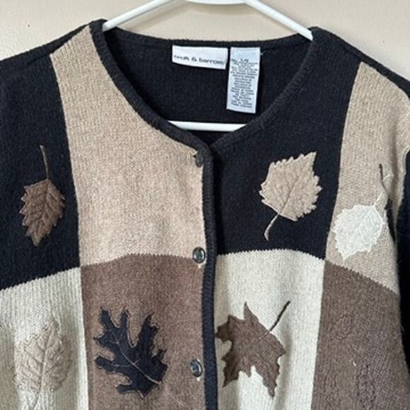 Croft Barrow Cardigan Sweater LARGE Embroidered Fall Leaves Cottage Grandma - Picture 2 of 9